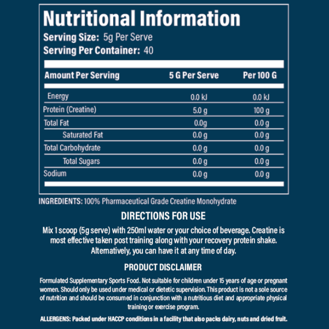 tUFF sUPPS CREATINE MONOHYDRATE NUTRITIONAL PANEL